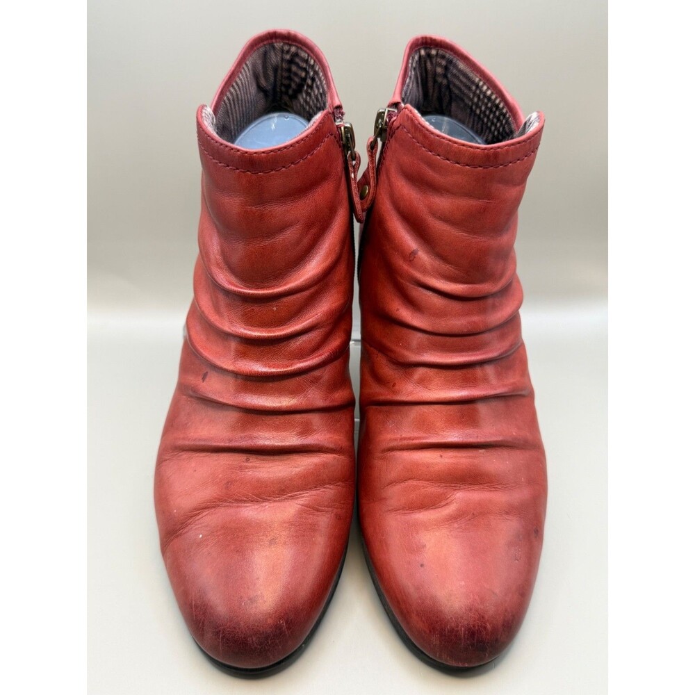 Rockport Cobb Hill Red Leather Ruched Ankle Boots CH3471 Womens Size 10M